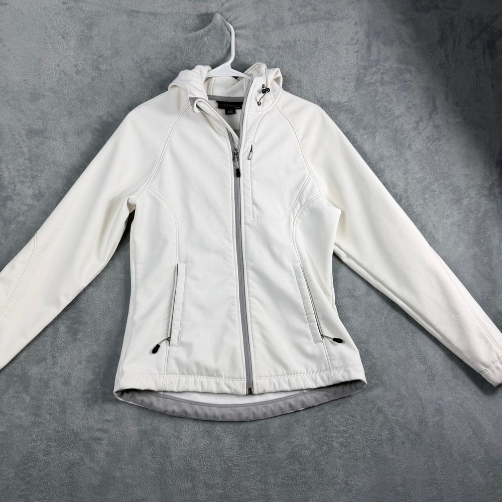 Kirkland Signature Womens Small White Softshell Jacket Hooded Full Zip Gorpcore